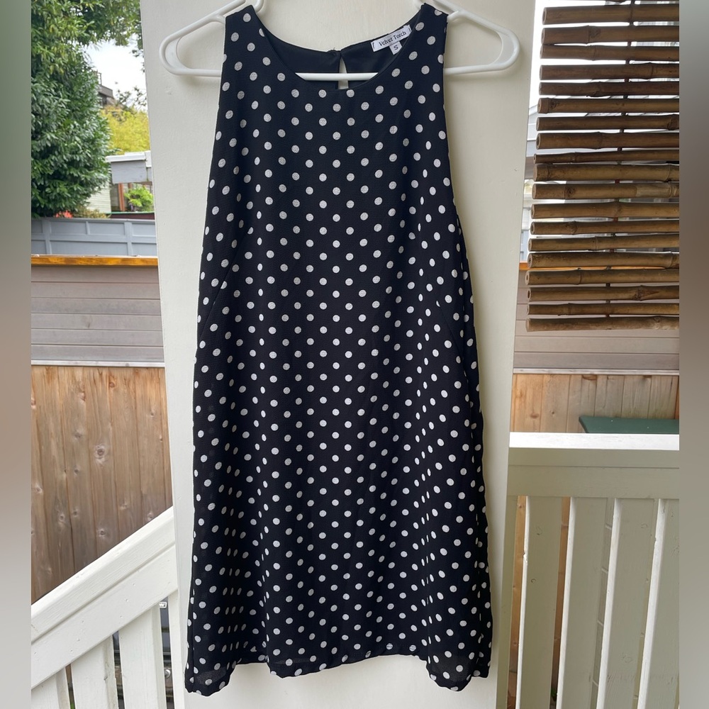 NORDSTROMS “Velvet Torch” Polka-Dot Shift Dress, Front Seamed, Sz Sm (6/8) EUC